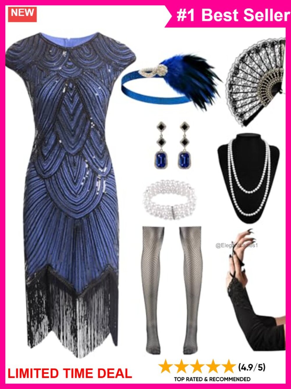 1920s Flapper Dress Set Sequin Fringe Costume with Accessories